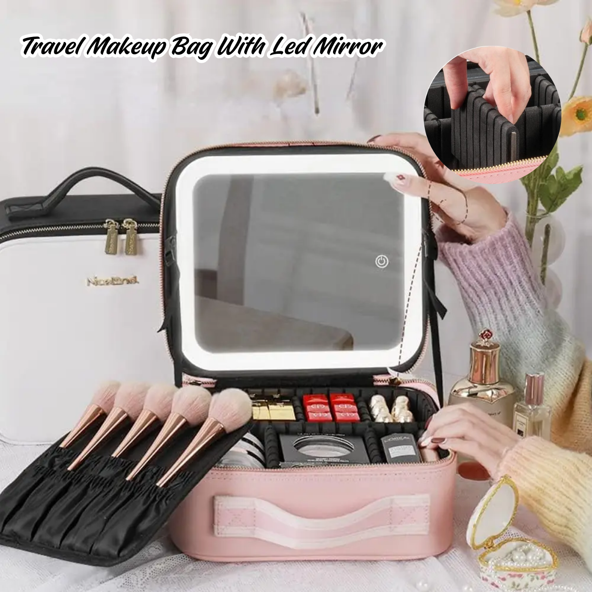 Travel Makeup Bag With Led Mirror