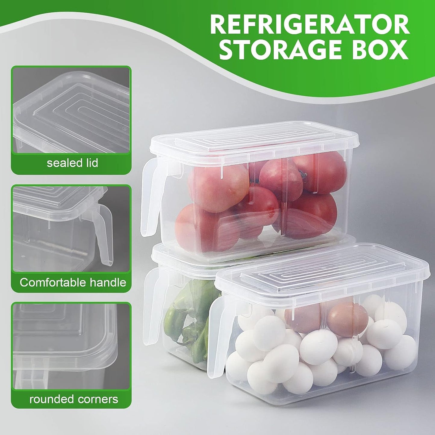 Food Storage Boxes With Lids Freezer Safe Volwco 3 Pcs 4.7L Large Plastic Kitchen Refrigerator Stackable Food Fruit Storage Containers With Handle